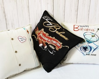 Memory pillow made out of shirts, remebrance pillow
