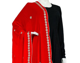 Red Pure Chinon Dupatta with Gota patti Handwork Rajasthani Hand Embroidery Stole Wrap, Karwa Chauth, Bridal Dupatta/ wrap, Wedding