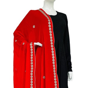 Red Pure Chinon Dupatta with Gota patti Handwork Rajasthani Hand Embroidery Stole Wrap, Karwa Chauth, Bridal Dupatta/ wrap, Wedding