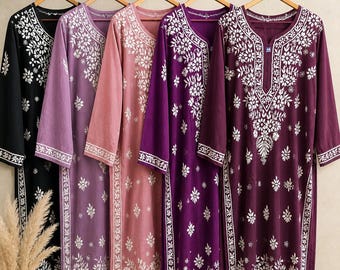 Hand Embroidered Modal Kurti | Lucknowi Chikankari Kurta | Plus Size 2XL–7XL | Ethnic Indian Tunic | 46 Inch Long Kurti |