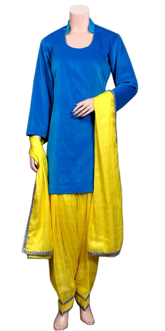 blue and yellow punjabi suit