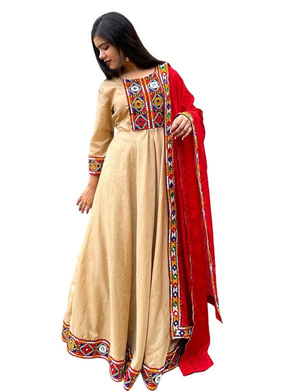 chinese dress ladies Multicolor Fox Georgette Maxi Dress With Nazneen Dupatta Partywear Suit Set  For Girls & Women