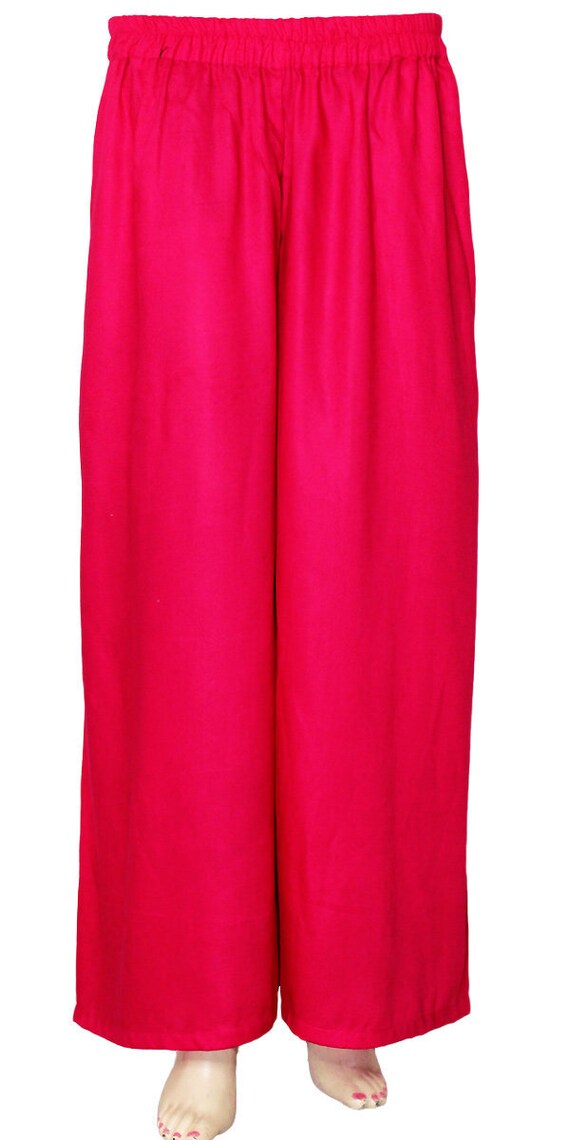 Hot Pink Solid Rayon Wide Leg Pant 