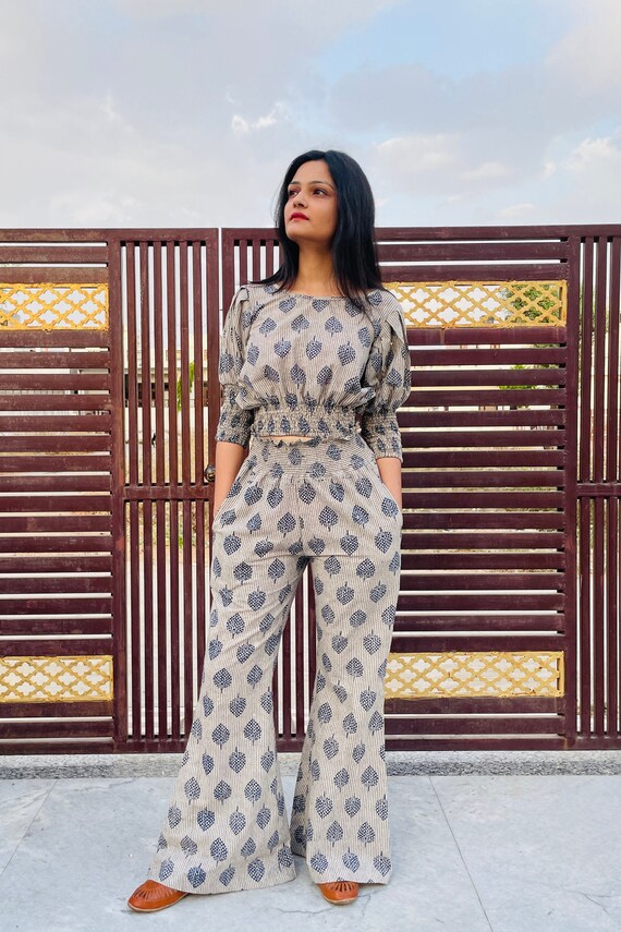 Crop Top Bell Bottom Set Summer Cotton 