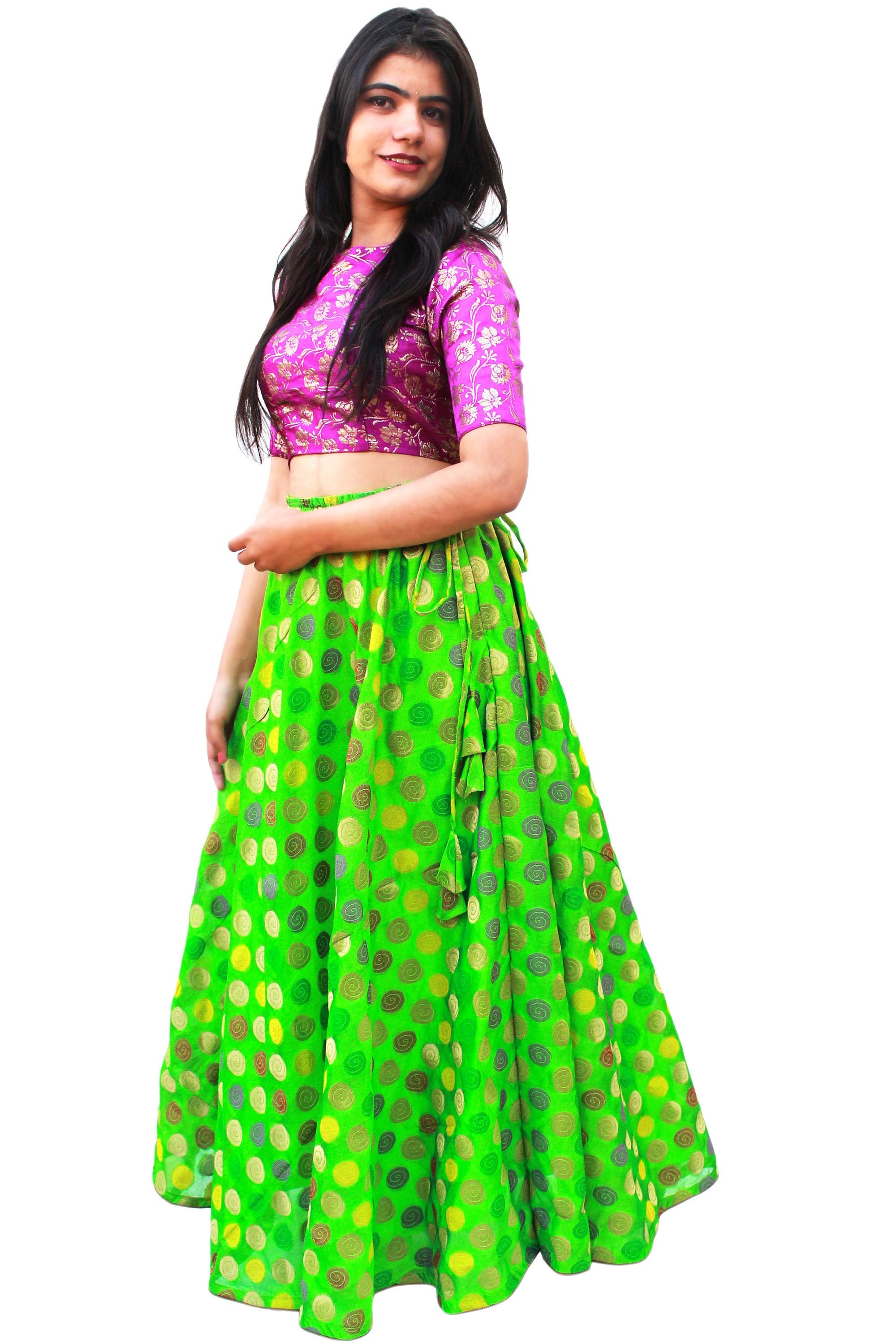 Parrot Green Banarasi Lehenga Maxi 