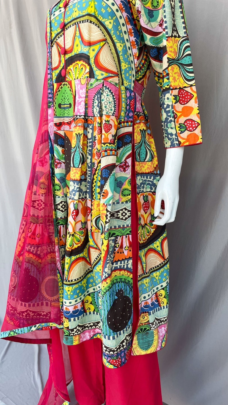 Pink Multicolor Nyra Cut Suit, Indian Pant Suit, Flared Kurta With Pant