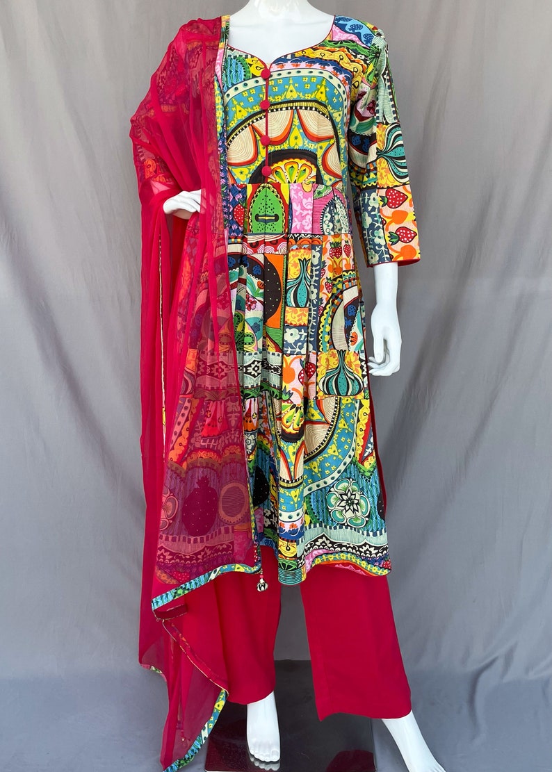 Pink Multicolor Nyra Cut Suit, Indian Pant Suit, Flared Kurta With Pant