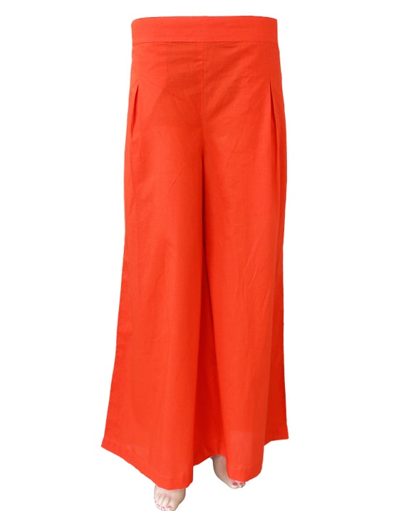 Orange Pure Voile Flared Palazzo Pants 