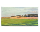 FIELDS LANDSCAPE Vintage original oil painting on canvas by Soviet Ukraine artist L.Zhuravleva, Countryside view, Nature, One-of-a-kind art