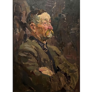 Pintura al óleo original antigua del artista ucraniano A. Shkurko, 1960, Pintura de retrato, Obra de arte mural de retrato, Retrato de un hombre, Retrato masculino