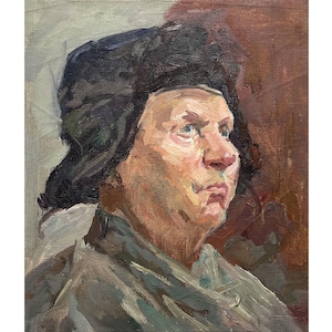 Pintura al óleo original antigua sobre lienzo Retrato de hombre del artista ucraniano N. Volkova Arte mural de retratos de los años 60 Pintura de retratos, Retrato masculino