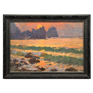 Framed vintage original oil painting Sunset seascape by Ukraine artist V.Chernikov, 1970s, Sea painting, Marine, Seashore, Coastal landscape