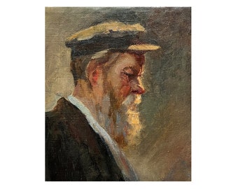 Mid century original oil painting Antique male portrait by Ukraine artist A.Shkurko 1947, Wall art, Portrait of a old man, Portrait painting