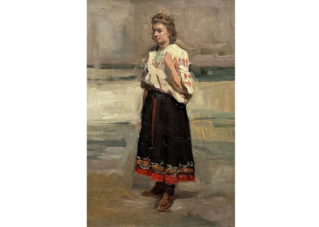 MID CENTURY PORTRAIT Antique Original Oil Painting by Ukraine Artist A ...
