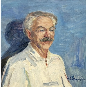 Pintura al óleo original antigua Retrato de un hombre del artista ucraniano N.Zaruba, década de 1960, Arte mural de retratos, Pintura de retratos de hombres, Retrato masculino