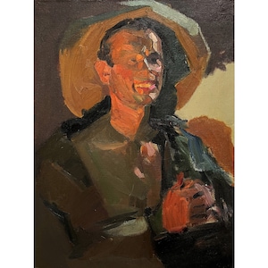 Vintage original oil painting on canvas Portrait of a steelworker by Ukrainian artist V.Korobov, Portrait of a man, Male portrait, Wall art