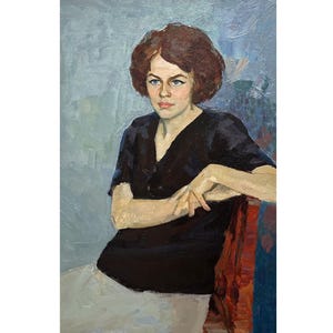 Vintage original oil painting Portrait of a woman by Ukrainian artist O.Solodovnikov, 1970s, Portrait painting, Female portrait, Wall art