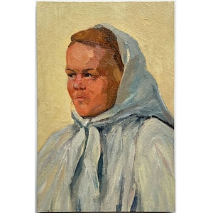 Mid century original oil painting Antique portrait of a girl by Ukrainian artist A.Gurevich, Wall art, Painting of a girl, Portrait painting