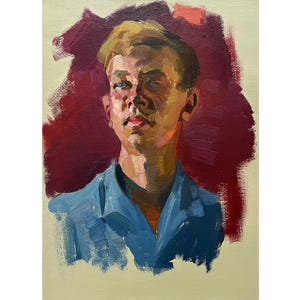Pintura al óleo original antigua Retrato de un niño del artista ucraniano V. Pirogov, 1965, Pintura de retrato, Retrato de un hombre, Arte de retrato masculino