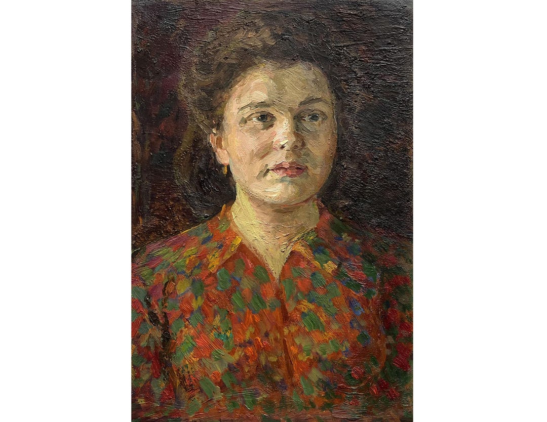 Antique Original Oil Painting Portrait of a Woman by Ukrainian Artist O ...