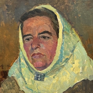 Antique original oil painting Portrait of a woman by Ukrainian artist S.Livshits, 1960s, Female portrait, Wall art work, Portrait painting