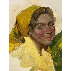 Antique original oil painting by Ukraine artist V.Korobov, 1960s, Portrait wall art, Portrait painting, Portrait of a woman, Female portrait