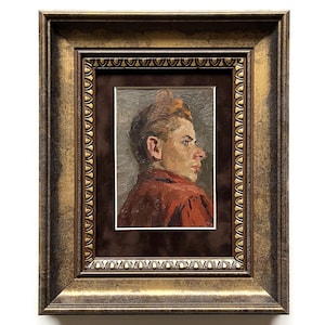 Pintura al óleo original antigua enmarcada Retrato de un niño de mediados de siglo del artista ucraniano N. Zaruba, 1938, Arte mural, Retrato de un joven