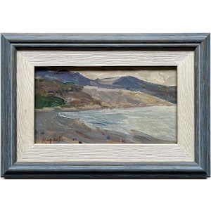 Framed antique original oil painting Mid century seascape by Ukrainian artist T.Naumova, 1950s Wall art work, Sea landscape, Seashore, Beach