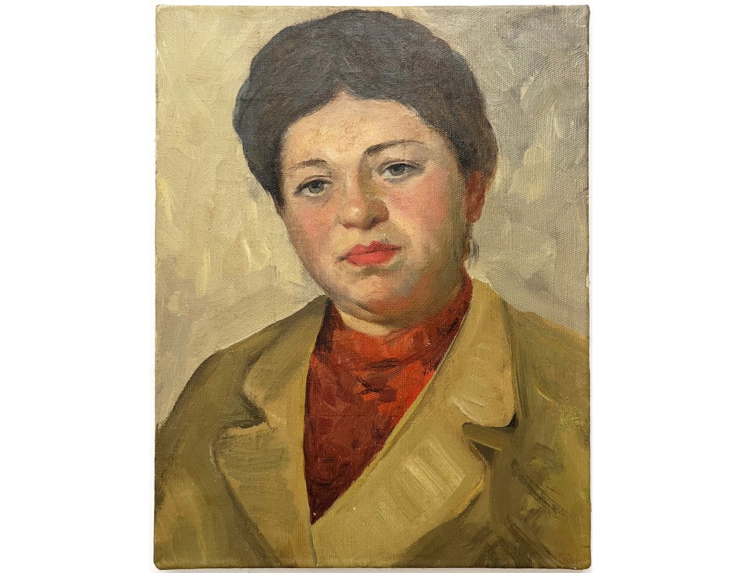 ANTIQUE PORTRAIT of a WOMAN Mid Century Original Oil Painting on Canvas ...