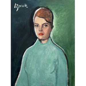 Vintage original oil painting on canvas Portrait of a woman by Ukrainian artist V.Prik, 1961, Portrait painting, Female portrait, Wall art
