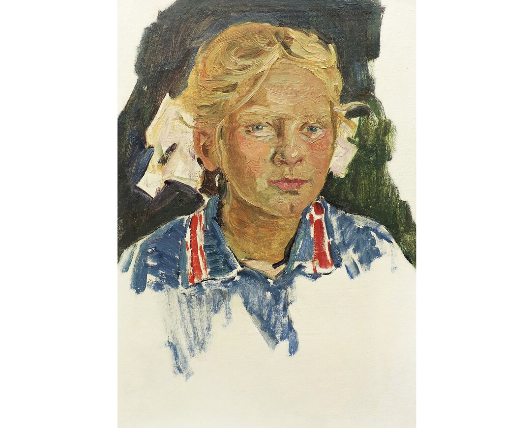 ANTIQUE PORTRAIT of a GIRL Mid Century Original Oil Painting by ...