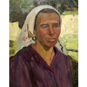 Antique original oil painting Portrait of a woman by Ukrainian artist V.Sohoyan 1960s, Portrait wall art, Portrait painting, Female portrait