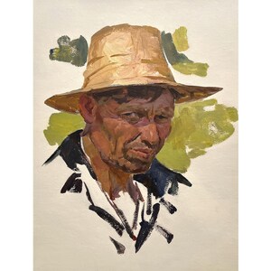 Pintura al óleo original antigua Retrato masculino del artista ucraniano A. Shkurko, 1958, Retrato de un hombre de mediados de siglo, Arte mural, Pintura de retrato