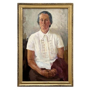 Framed vintage original oil painting Portrait of a woman by Ukraine artist V.Pirogov, Portrait painting, Portrait wall art, Female portrait