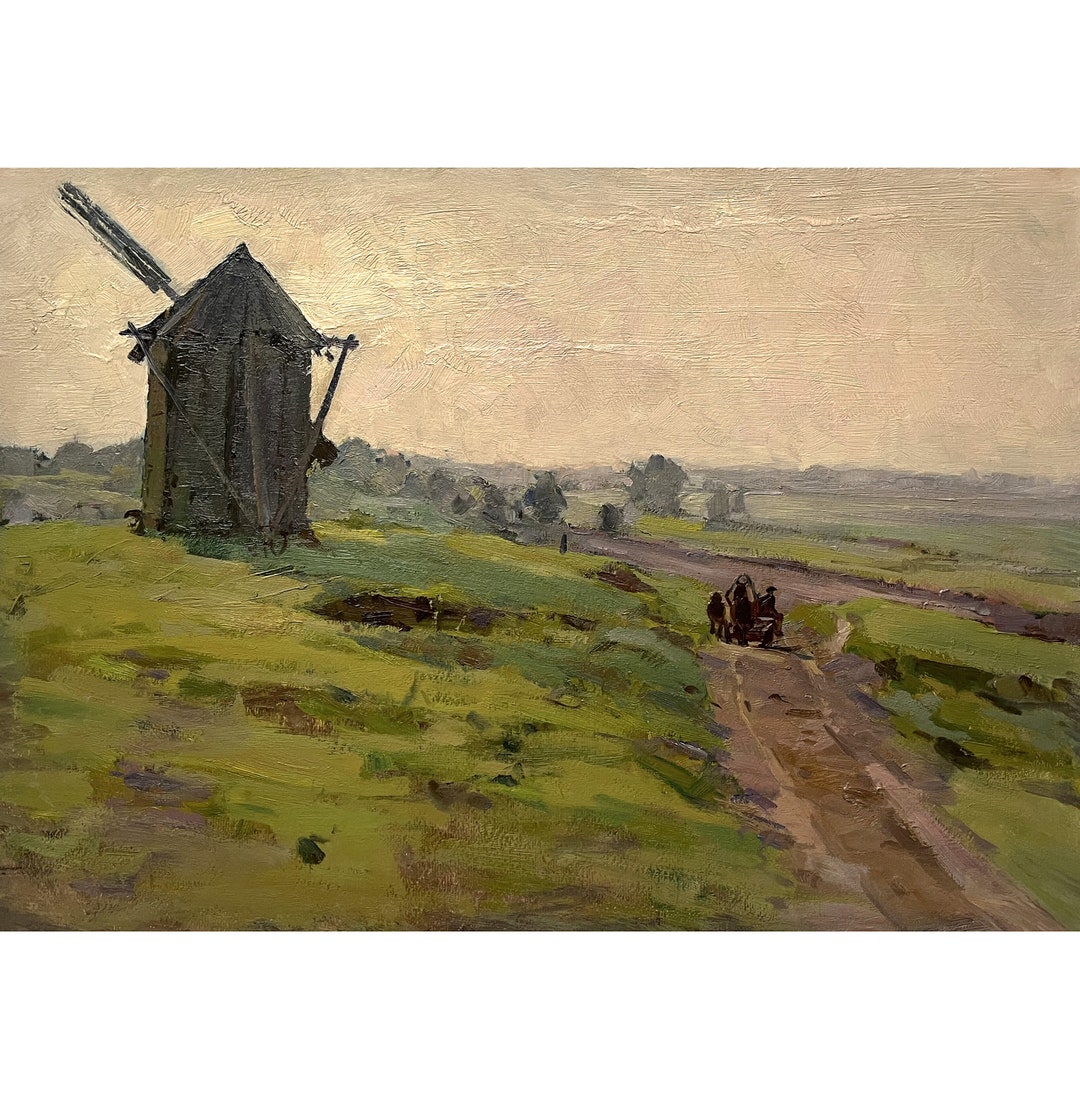Mid Century Original Oil Painting Rural Landscape by Ukraine Artist A ...