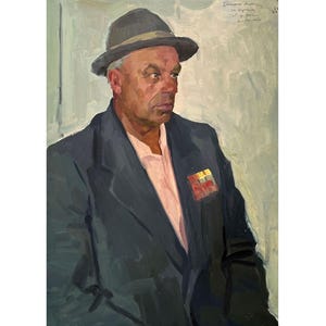 Vintage original oil painting Portrait of an agronomist by Ukrainian artist V.Pirogov, Wall art, Portrait of a man, Male portrait painting