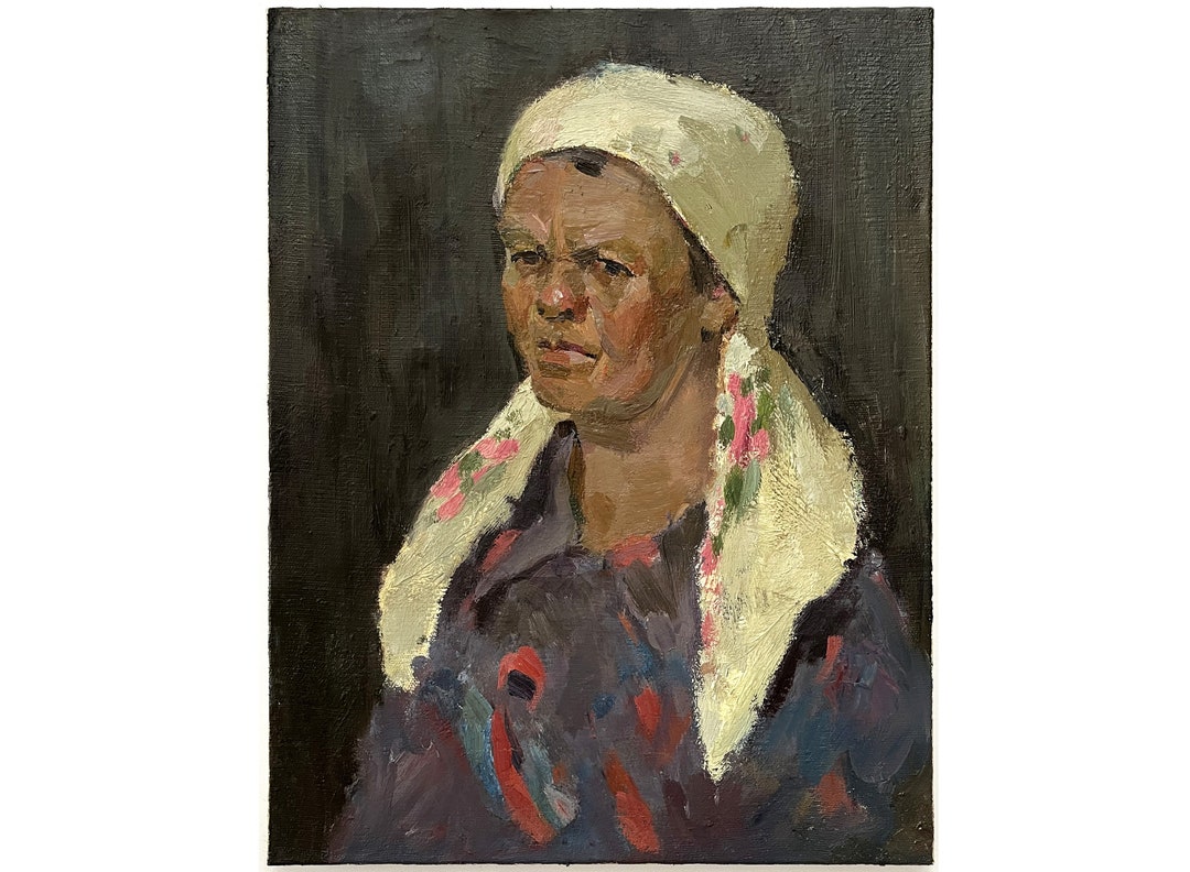 Mid Century Original Oil Painting on Canvas Antique Portrait of a Woman ...