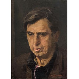 Antique original oil painting on canvas Portrait of a man by Ukraine artist Y.Kiyanchenko, 1960s, Wall art, Portrait painting, Male portrait