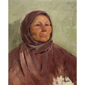 Antique original oil painting on canvas Portrait of a woman by Ukrainian artist N.Zaruba 1950s, Wall art, Portrait painting, Female portrait