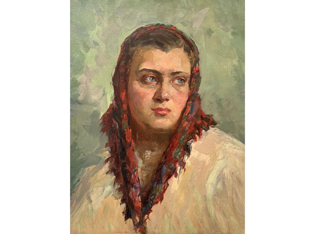 Mid Century Original Oil Painting Antique Portrait of a Girl With ...