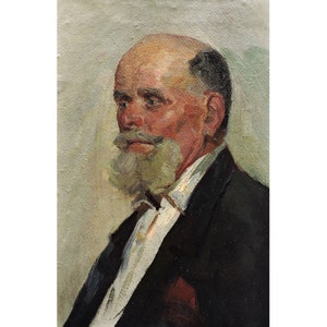 Antique original oil painting Mid century portrait of a man by Ukraine artist M.Stratienko, 1950s Wall art,  Male portrait, High-quality art