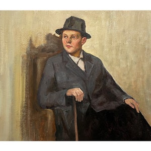 Pintura al óleo original de mediados de siglo Retrato antiguo de un hombre del artista ucraniano A. Shkurko, 1959, Pintura de retrato, Retrato masculino, Arte mural