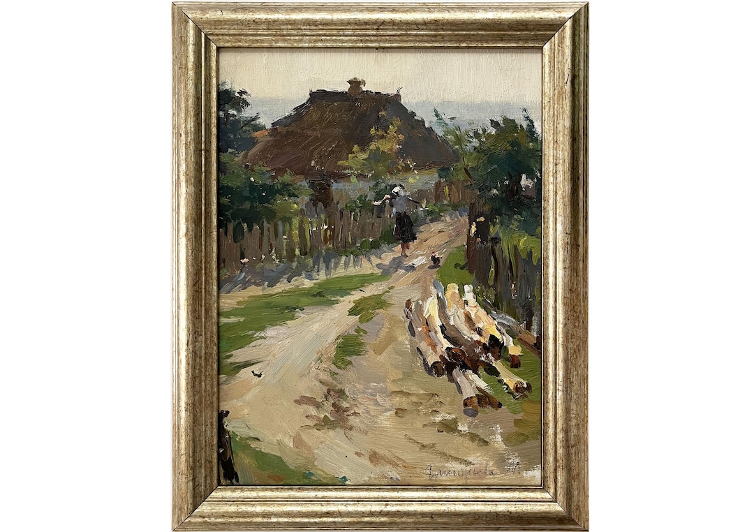 Framed Mid Century Original Oil Painting Antique Village Landscape by ...