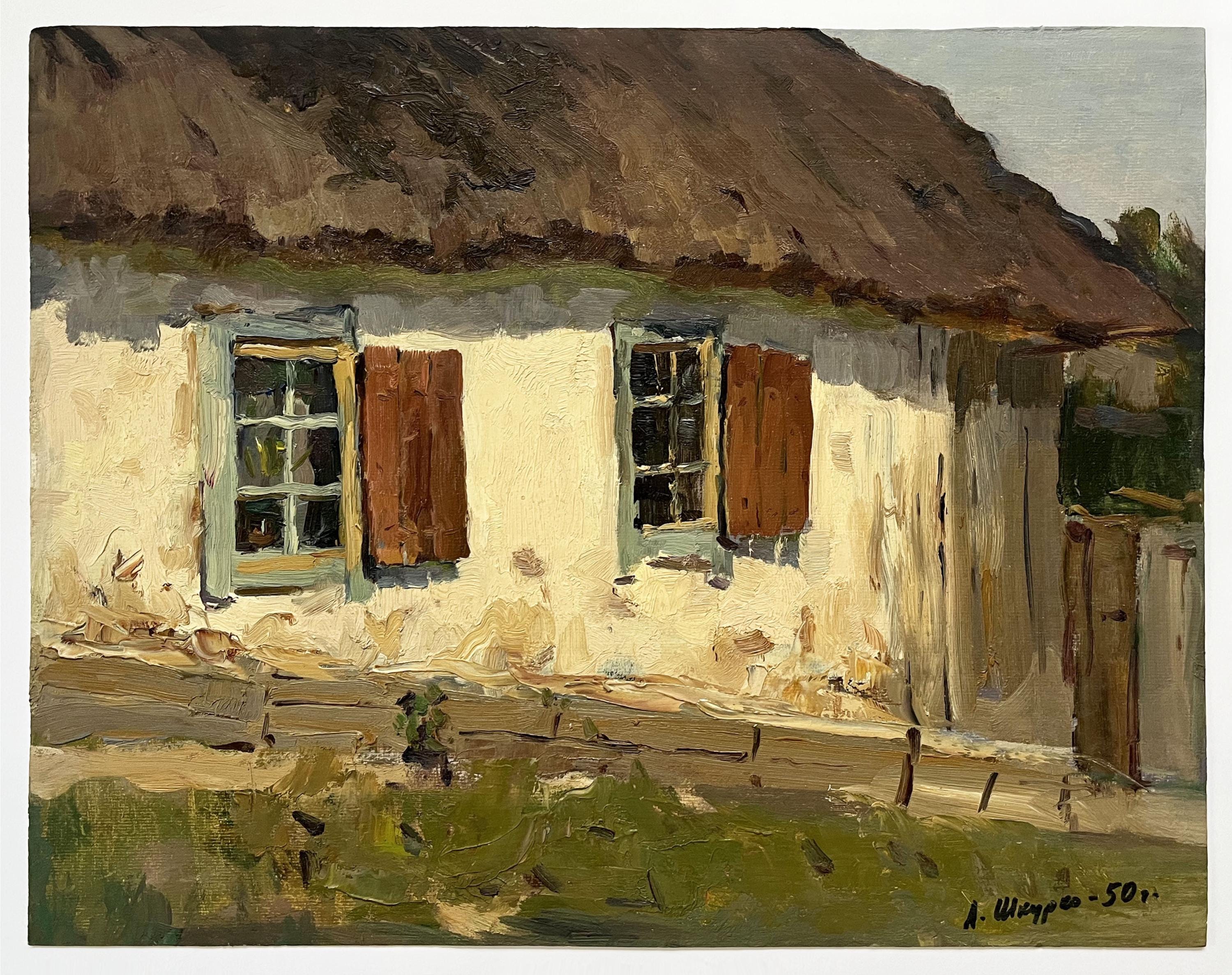 Vintage Oil Painting by Shkurko, Rustic Cottage, Countryside House Art ...