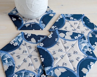 Floral Quilted Coasters, Set of 4 Vintage Inspired Mug Mats, Handmade in Canada