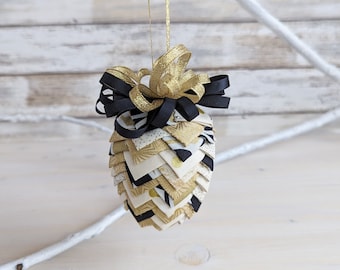 Fabric Pine Cone Christmas Ornament, Folded Fabric Holiday Decoration, Unbreakable Ornament, Secret Santa, Hostess Gift, Ready to Ship