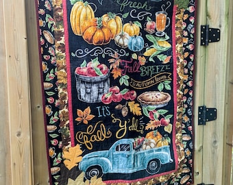 Quilted Fall Market Wall Hanging, Apple-Themed Textile Art, Handmade in Canada