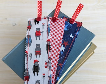 Fabric Bookmark Set, 3-pc Sporty Bookmarks, Bear Bookmark, Gifts for Kids, Sporty Bookmarks, Zero Waste Bookmarks, Stocking Stuffer