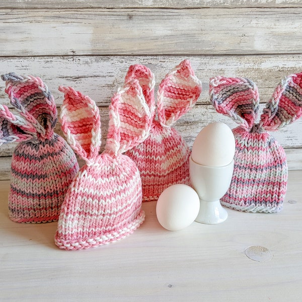 Knit Bunny Ears Egg Cozy Set, Easter Bunny Egg Cozies, Pink Egg Warmer Set, Knit Easter Gifts, Rabbit Egg Cozy, Easter Decor, Ready to Ship