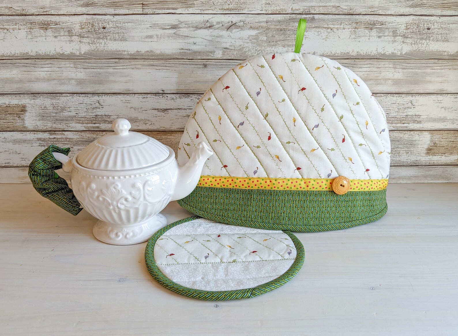Quilted Tea Cozy Set Tea Cozy With Trivet and Handlewrap Etsy